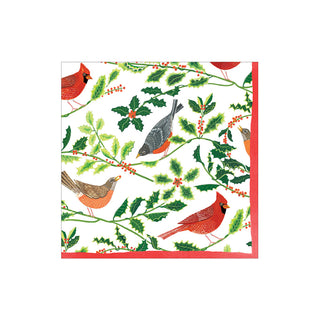 Songbirds and Holly Paper Cocktail Napkins in White- 40 Per Box 17160B