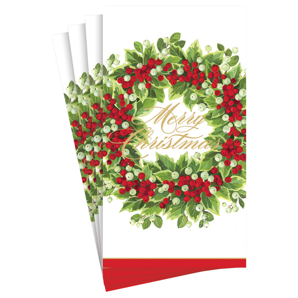 Holly and Berry Wreath Merry Christmas Paper Guest Towel Napkins - 15 Per Package 17190G