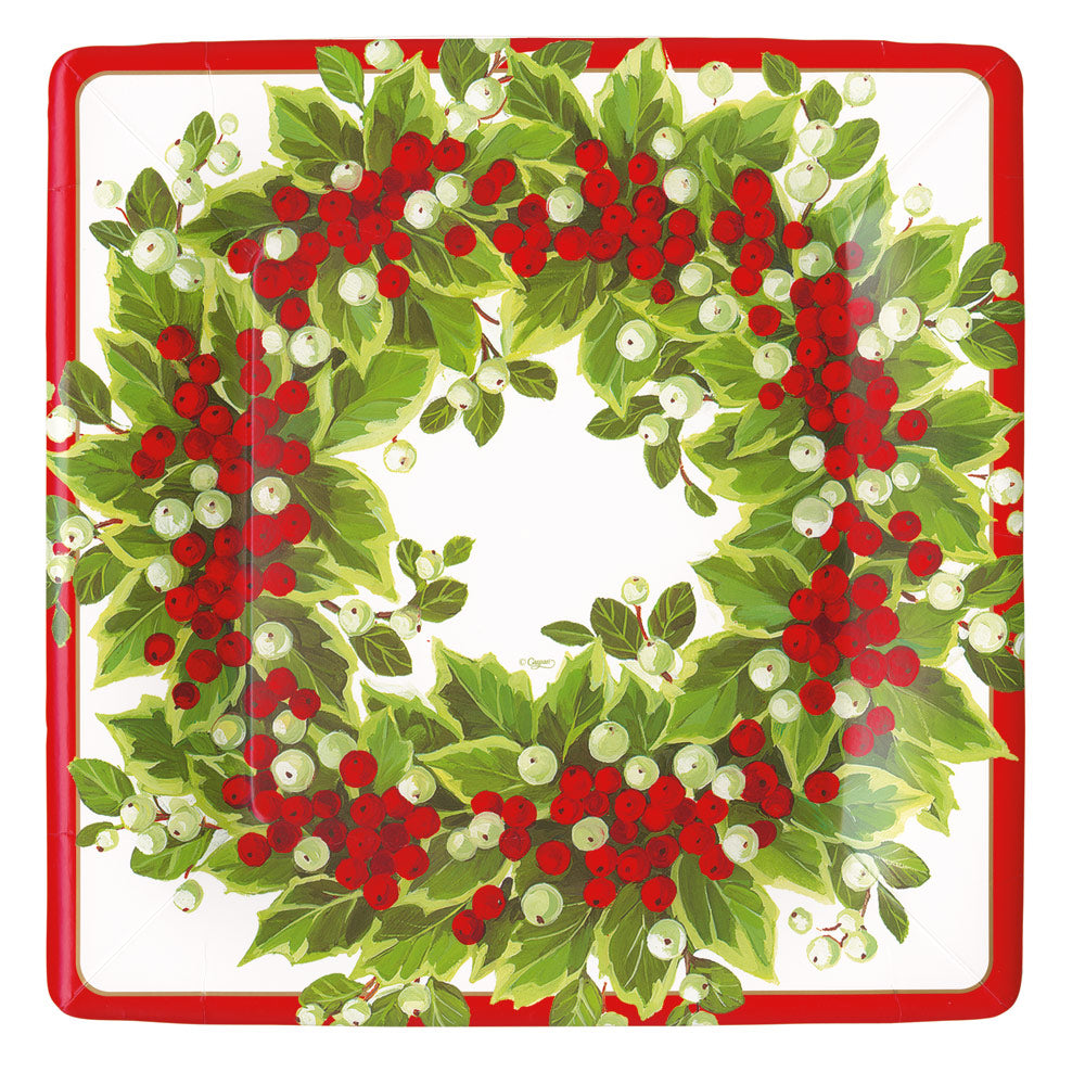 Holly and Berry Wreath Paper Dinner Plates - 8 Per Package 17191DP