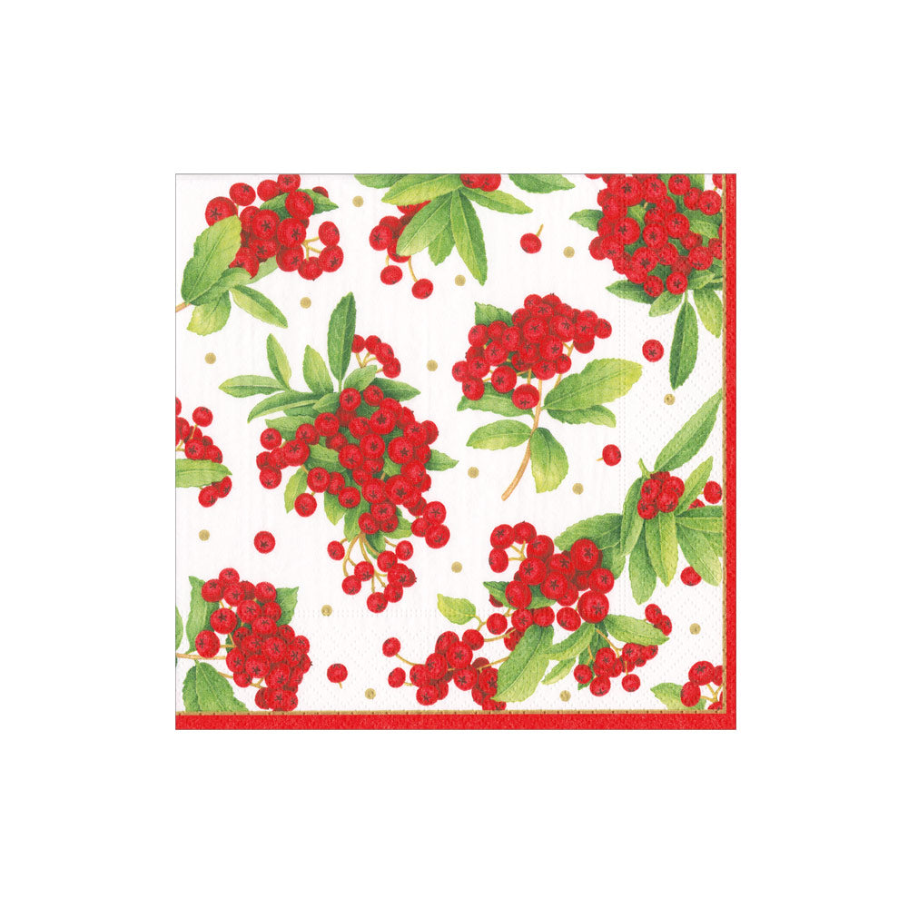 Christmas Berry Paper Cocktail Napkins in Red- 20 Per Package 17230C