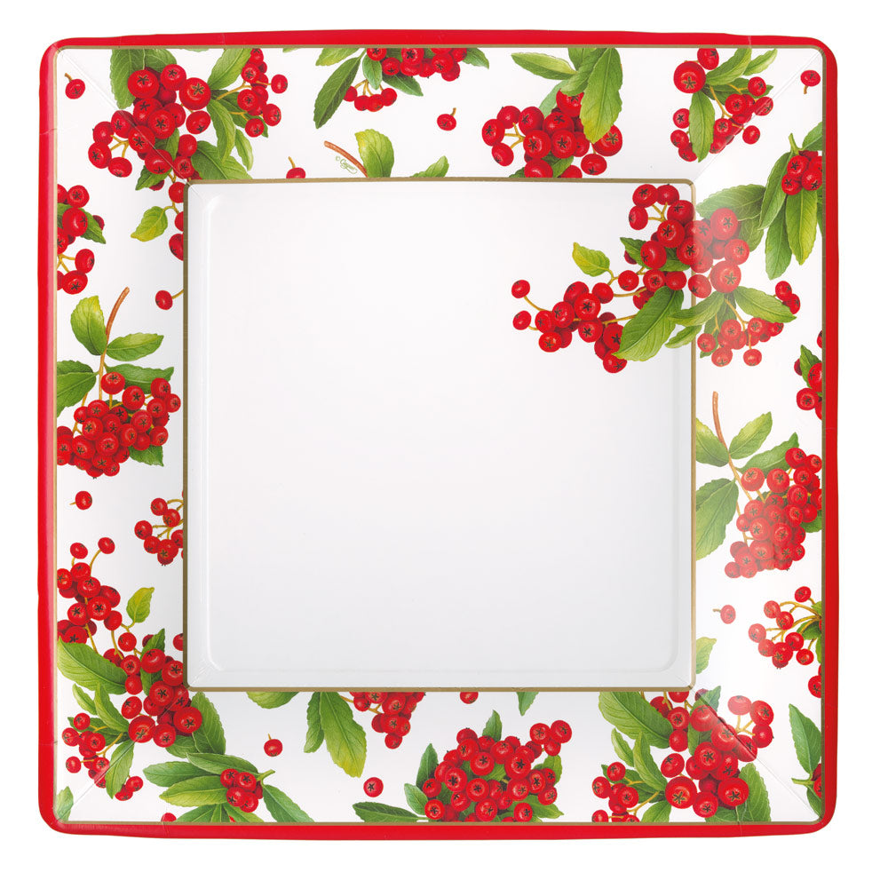Christmas Berry Square Paper Dinner Plates in Red - 8 Per Package 17230DP