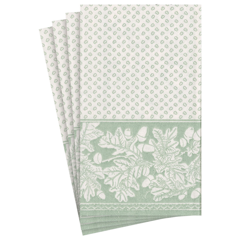 Oak Leaves & Acorns Paper Linen Guest Towel Napkins in Sage Green/Ivory - 12 Per Package 17291GG