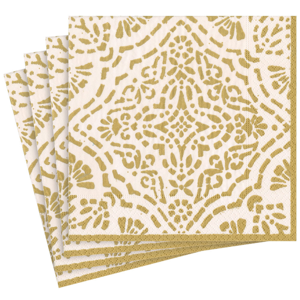 Annika Paper Linen Dinner Napkins in Ivory/Gold - 12 Per Package 17301DG