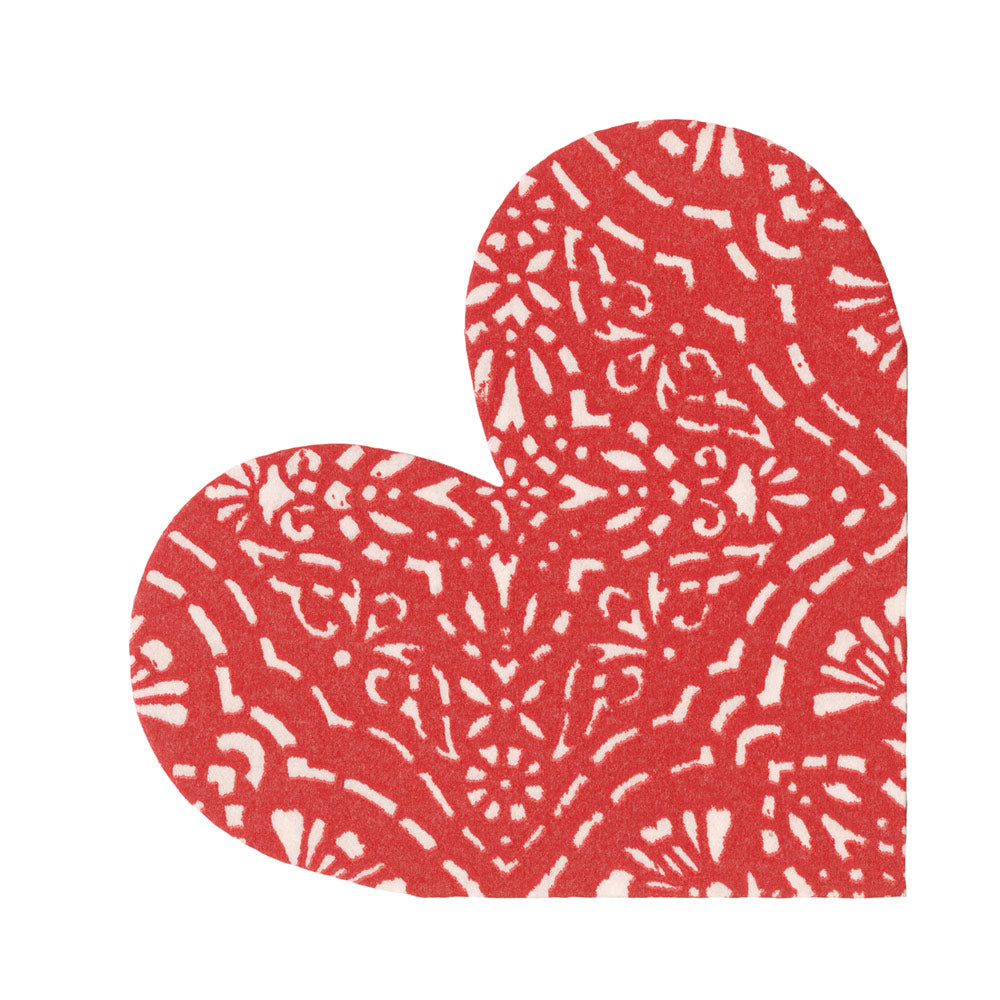 Annika Heart DieCut Paper Linen Luncheon Napkins in Red 15 Per Pack