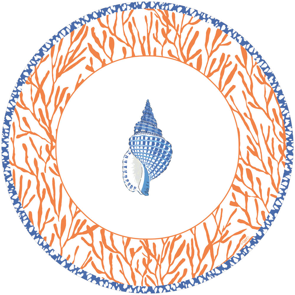 Shell Toile Dinner Plates in Coral & Blue - 8 Per Package