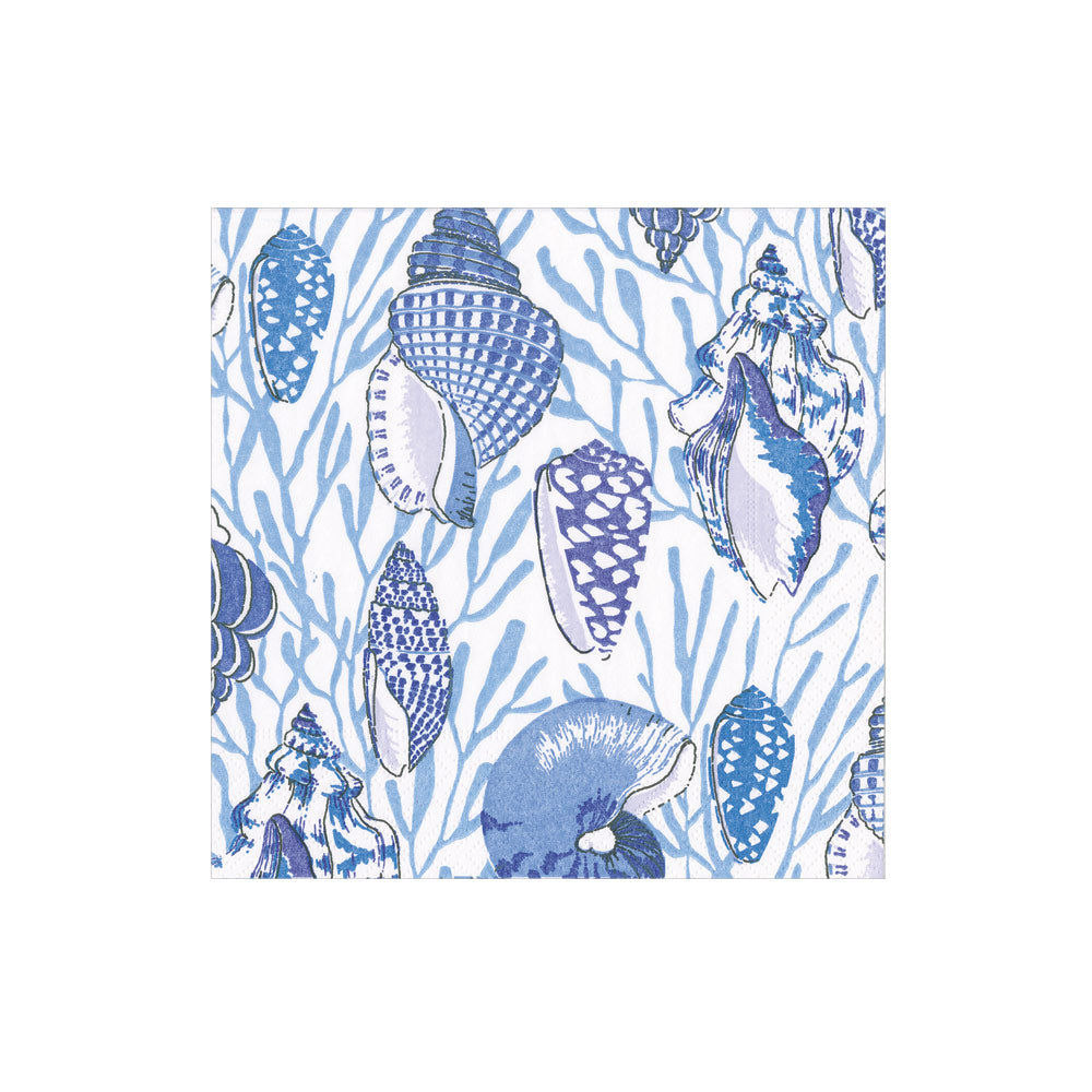 Shell Toile Paper Cocktail Napkins in Blue - 20 Per Box