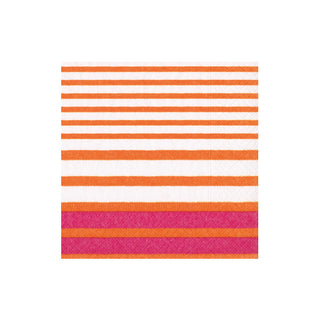 Breton Stripe Paper Cocktail Napkins in Coral & Fuchsia - 20 Per Box