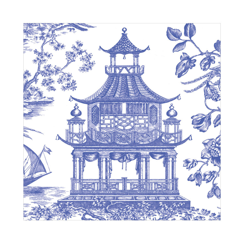Chinoiserie Toile Pagoda Luncheon Napkins in Blue- 20 Per Package
