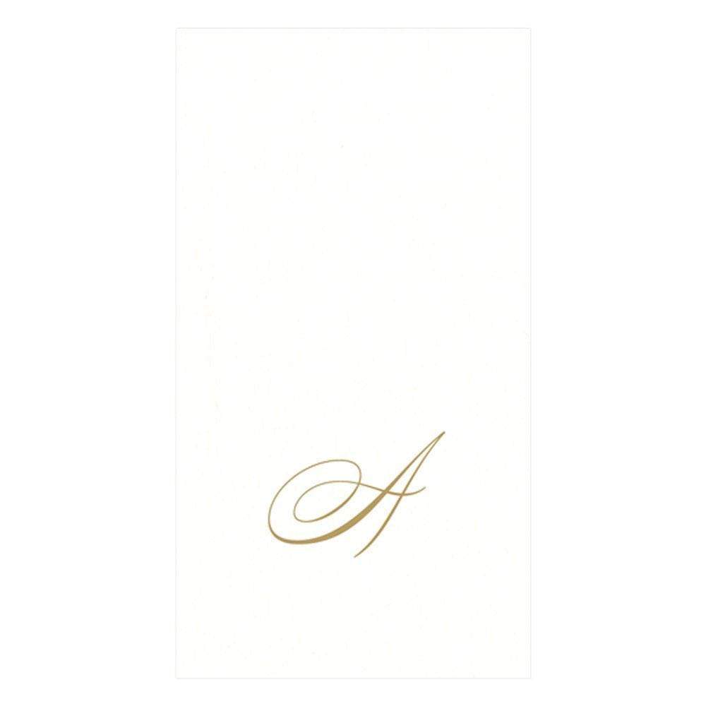 Caspari White Pearl & Gold Paper Linen Single Initial Boxed Guest Towel Napkins - 24 Per Package A 2900GG.A