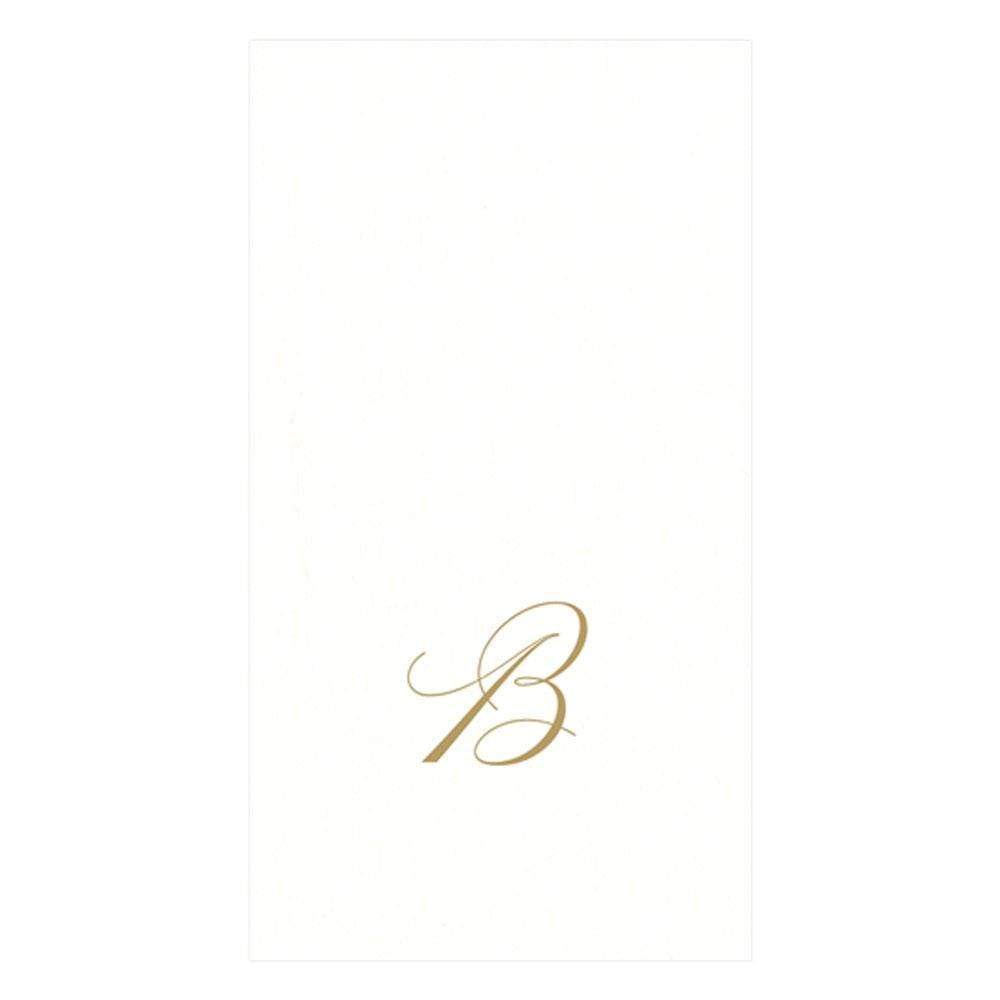 Caspari White Pearl & Gold Paper Linen Single Initial Boxed Guest Towel Napkins - 24 Per Package B 2900GG.B