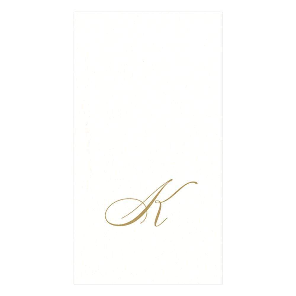 Caspari White Pearl & Gold Paper Linen Single Initial Boxed Guest Towel Napkins - 24 Per Package K 2900GG.K