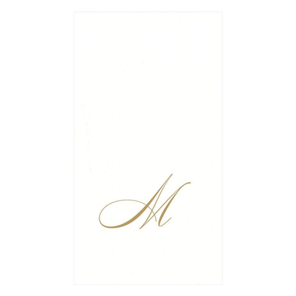Caspari White Pearl & Gold Paper Linen Single Initial Boxed Guest Towel Napkins - 24 Per Package M 2900GG.M