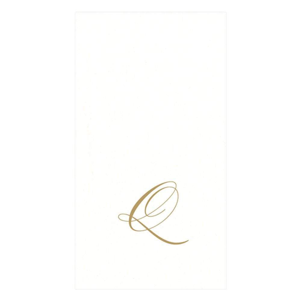 Caspari White Pearl & Gold Paper Linen Single Initial Boxed Guest Towel Napkins - 24 Per Package Q 2900GG.Q