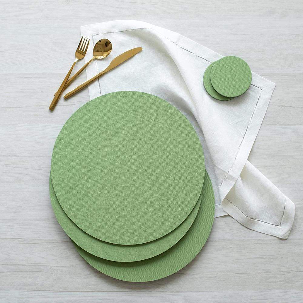 Caspari Classic Canvas Round Felt-Backed Placemat in Moss Green - 1 Each 4017PMR