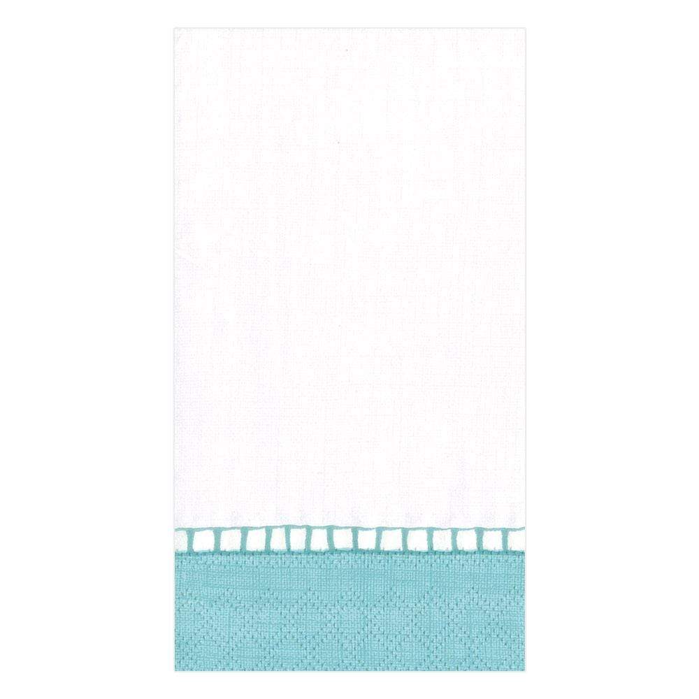 Caspari Linen Border Paper Guest Towel Napkins in Robin's Egg Blue - 15 Per Package 7650G
