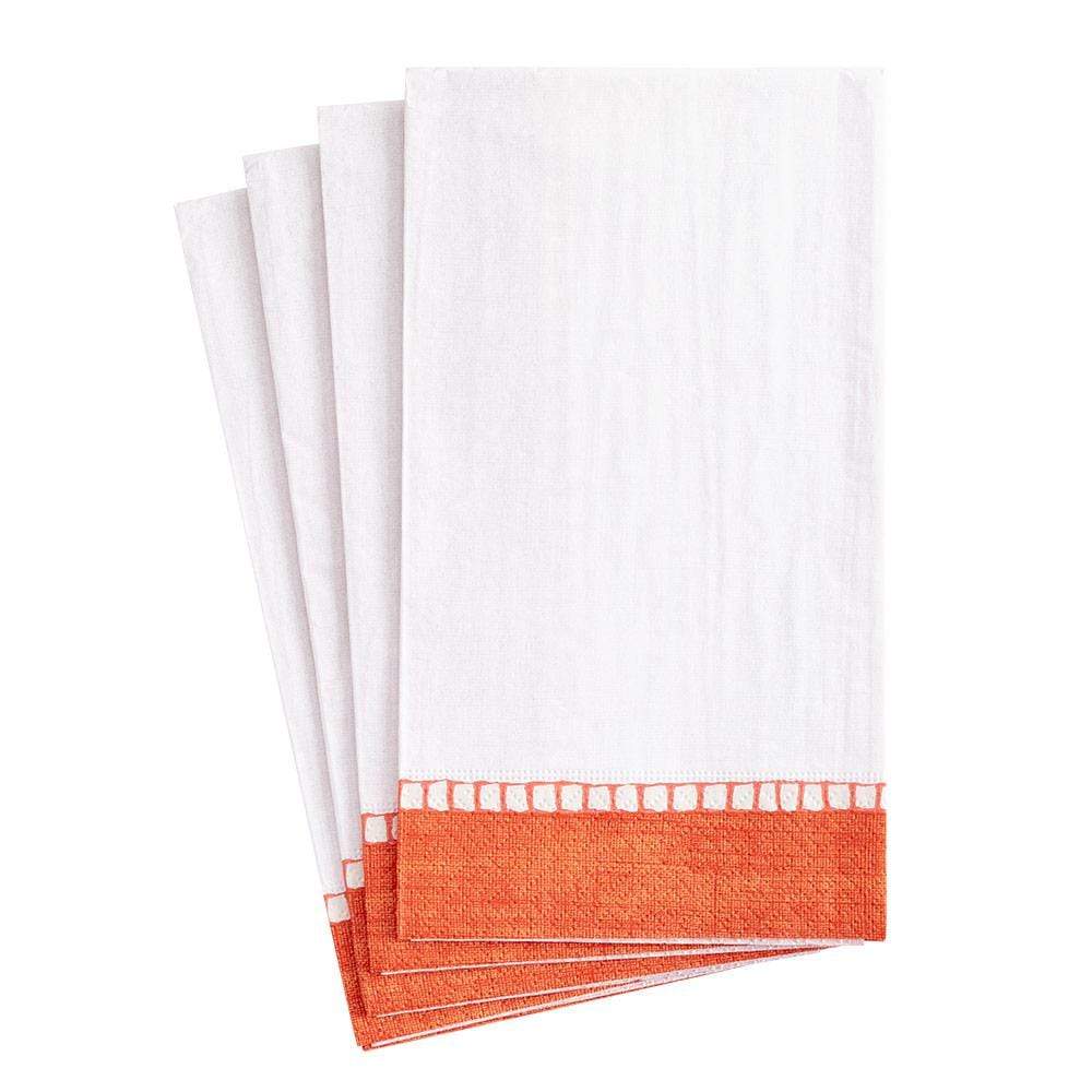 Caspari Linen Border Paper Guest Towel Napkins in Coral - 15 Per Package 7653G