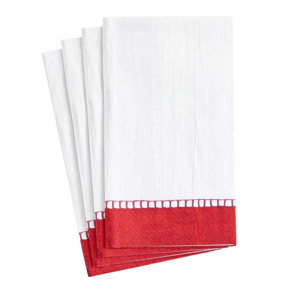 Caspari Linen Border Paper Guest Towel Napkins in Red - 15 Per Package 7655G