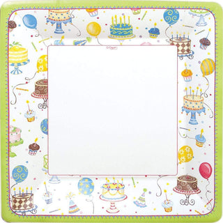 Caspari Birthday Cakes Square Paper Dinner Plates - 8 Per Package 8530DP