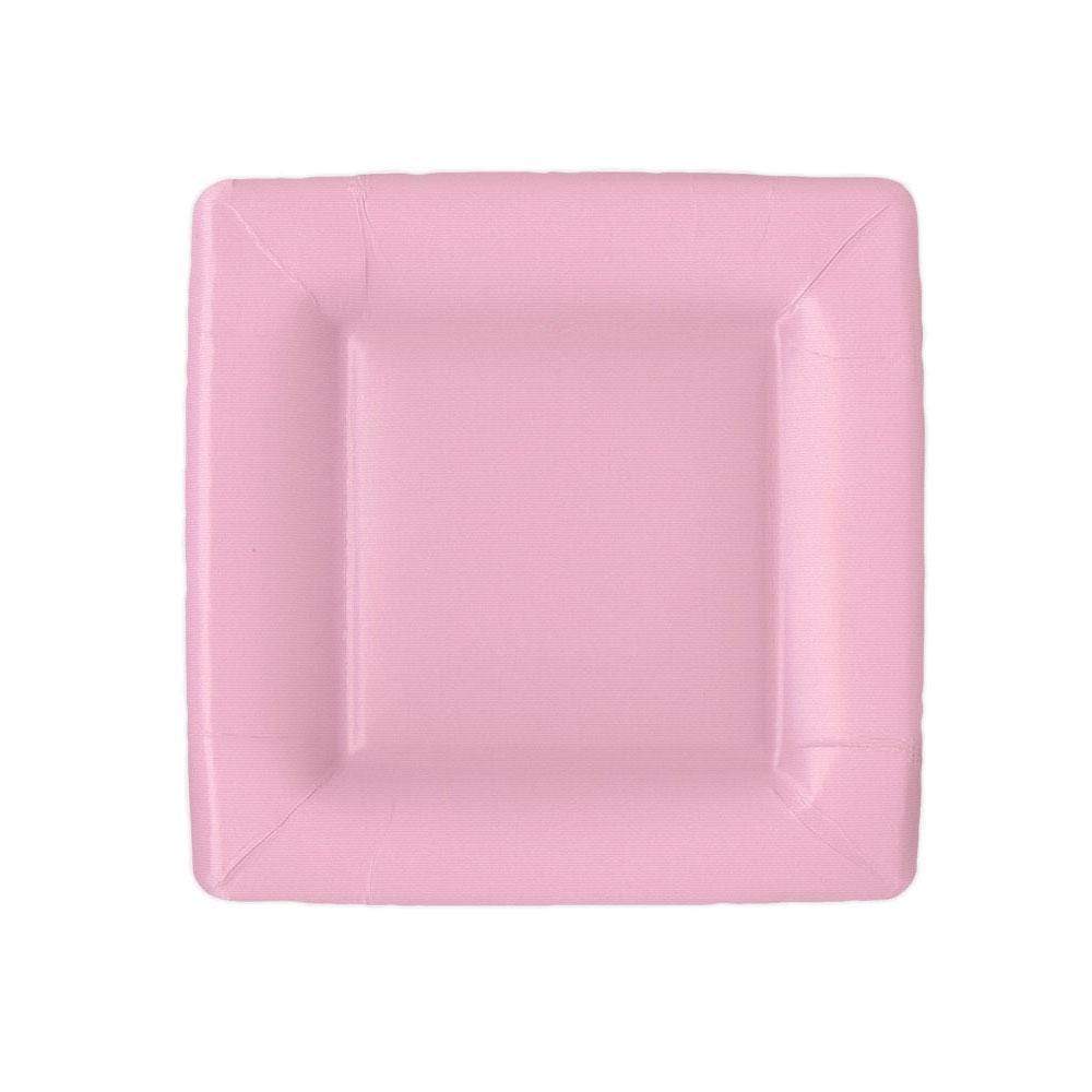 Caspari Grosgrain Square Paper Salad & Dessert Plates in Light Pink - 8 Per Package 8604SP