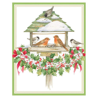 Caspari Holiday Bird Feeder Mini Boxed Christmas Cards - 16 Cards & 16 Envelopes 87012