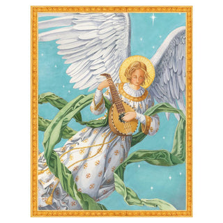 Caspari Angel with Lute & Blue Sky Boxed Christmas Cards - 16 Cards & 16 Envelopes