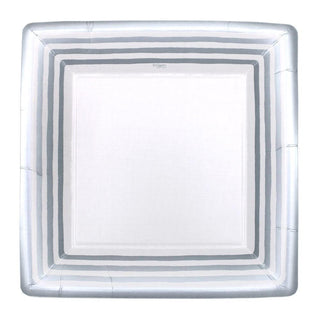 Caspari Border Stripe Square Paper Dinner Plates in Silver - 8 Per Package 9009DP