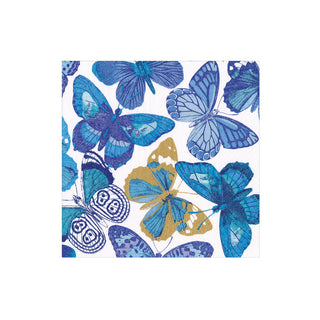 Butterflies Boxed Cocktail Napkins in Blue - 40 Per Box