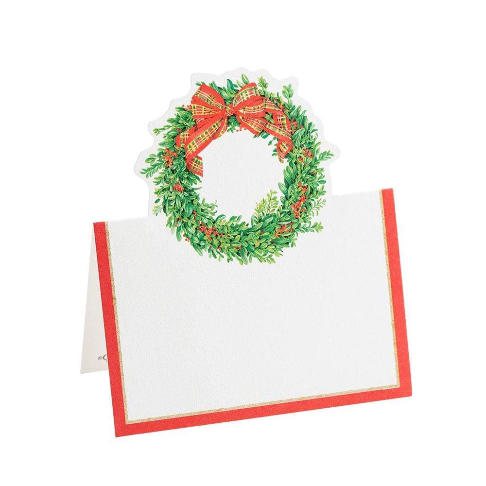 Caspari Boxwood and Berries Wreath Die-Cut Place Cards - 8 Per Package 90920P
