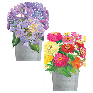 Flower Bucket Assorted Blank Note Cards - 8 Note Cards & 8 Envelopes