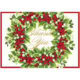 Holly and Berry Wreath Thank You Notes in Gold Foil - 8 Note Cards & 8 Envelopes 92627.44