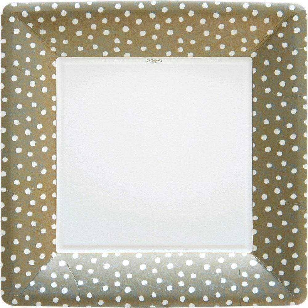 Caspari Small Dots Square Paper Dinner Plates in Platinum - 8 Per Package 9501DP