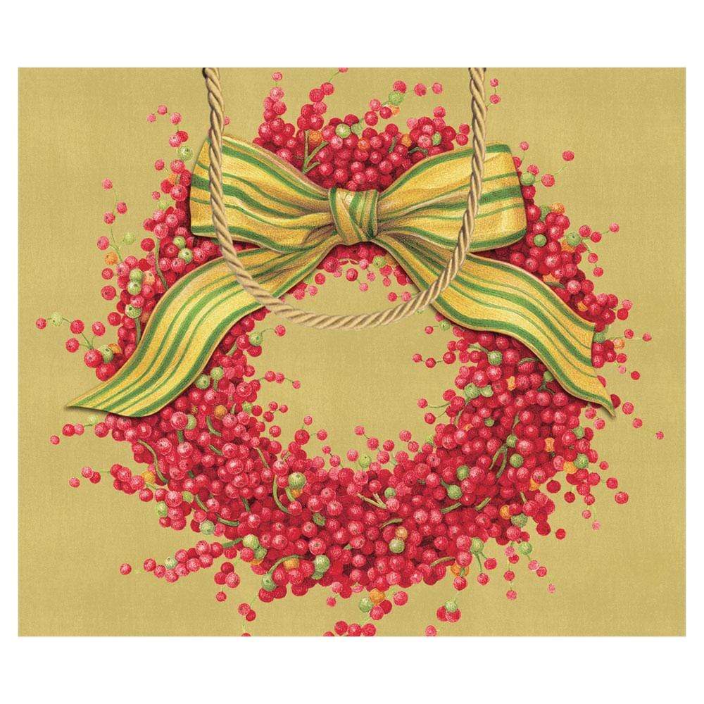 Caspari Berries and Bow Large Gift Bag in Gold - 1 Each 9662B3