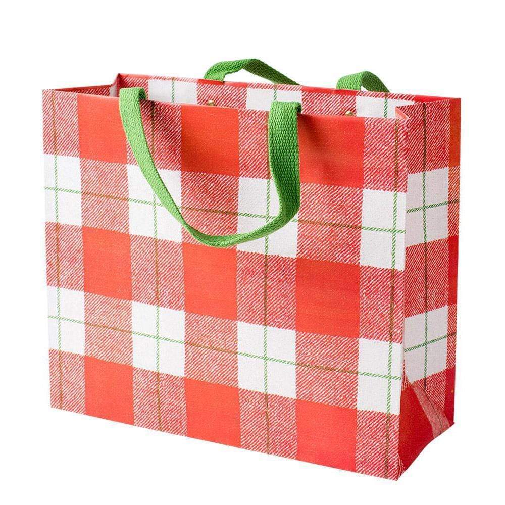 Caspari Plaid Check Large Gift Bag in Red - 1 Each 9725B3