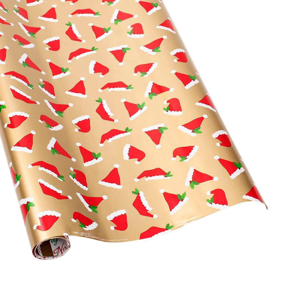 Caspari Santa Hat Toss Reversible Gift Wrapping Paper - 30" x 8' Roll 9752RC