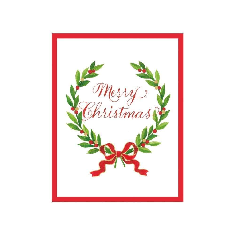 Caspari Merry Christmas Laurel Wreath Gift Enclosure Cards in Gold Foil - 4 Mini Cards & 4 Envelopes 9754ENC