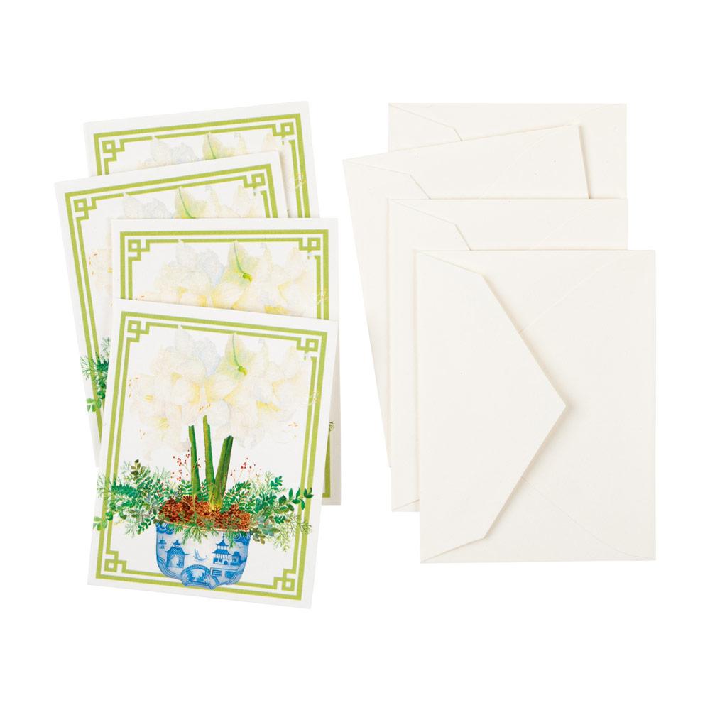 Caspari Potted Amaryllis Gift Enclosure Cards in Gold Foil - 4 Mini Cards & 4 Envelopes 9755ENC