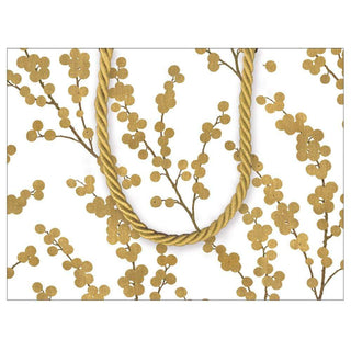 Caspari Berry Branches Small Gift Bag in Ivory & Gold - 1 Each 9756B1