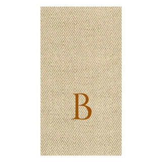 Caspari Natural Jute Paper Linen Single Initial Boxed Guest Towel Napkins - 24 Per Box B 9760GG.B