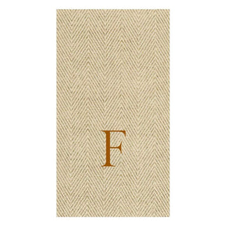 Caspari Natural Jute Paper Linen Single Initial Boxed Guest Towel Napkins - 24 Per Box F 9760GG.F