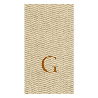 Caspari Natural Jute Paper Linen Single Initial Boxed Guest Towel Napkins - 24 Per Box G 9760GG.G
