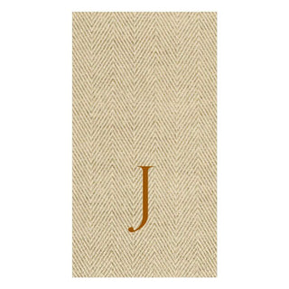 Caspari Natural Jute Paper Linen Single Initial Boxed Guest Towel Napkins - 24 Per Box J 9760GG.J