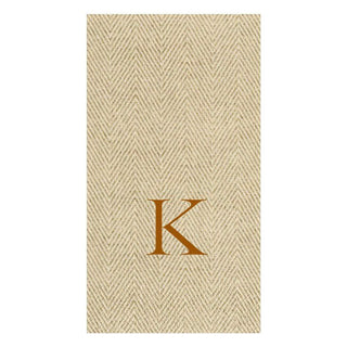 Caspari Natural Jute Paper Linen Single Initial Boxed Guest Towel Napkins - 24 Per Box K 9760GG.K