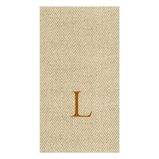 Caspari Natural Jute Paper Linen Single Initial Boxed Guest Towel Napkins - 24 Per Box L 9760GG.L