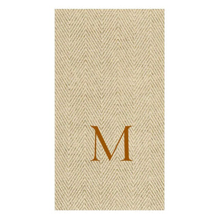 Caspari Natural Jute Paper Linen Single Initial Boxed Guest Towel Napkins - 24 Per Box M 9760GG.M