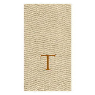 Caspari Natural Jute Paper Linen Single Initial Boxed Guest Towel Napkins - 24 Per Box T 9760GG.T