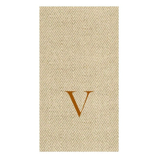 Caspari Natural Jute Paper Linen Single Initial Boxed Guest Towel Napkins - 24 Per Box V 9760GG.V
