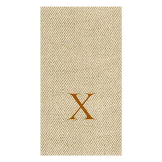 Caspari Natural Jute Paper Linen Single Initial Boxed Guest Towel Napkins - 24 Per Box X 9760GG.X