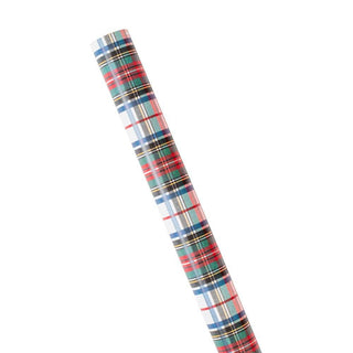 Caspari Dress Stewart Tartan Reversible Gift Wrapping Paper in White - 30" x 8' Roll 97820RC