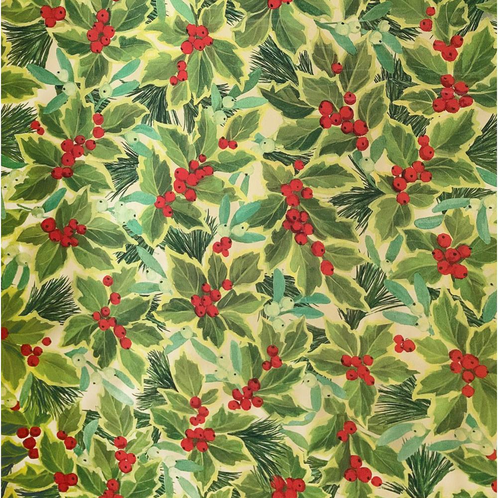 Caspari Holly and Mistletoe Gift Wrapping Paper on Gold Foil - 30" x 8' Roll 97910RC