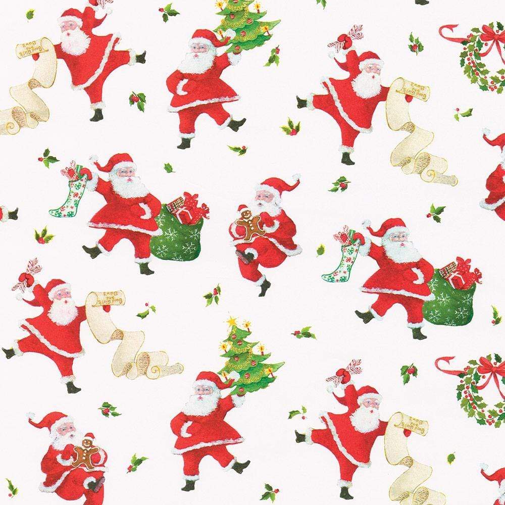 Caspari Dancing Santas Wrapping Paper - 30" x 8' Roll 9793RC